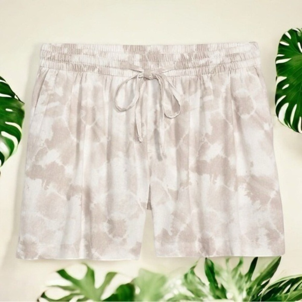 NEW Old Navy Cream and White Tie Dye Artsy Coastal Linen Blend‎ Shorts Size XL